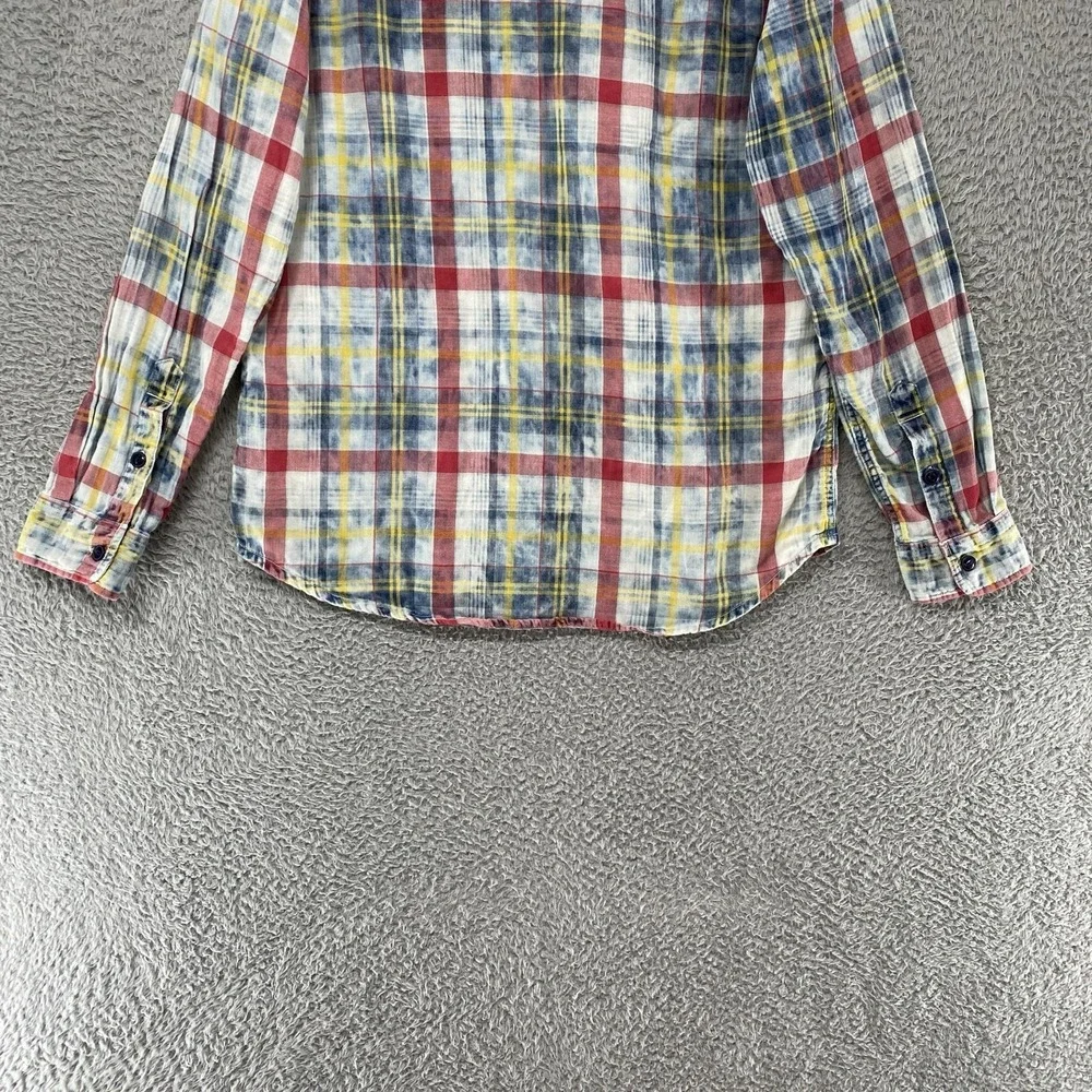 True Religion Western Plaid Shirt Mens XL Acid Wash Long Sleeve Button Up